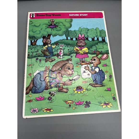 Rainbow Works Frame Puzzle NATURE STUDY 80s 90s Vintage Bunny Rabbits  USA - Picture 1 of 7